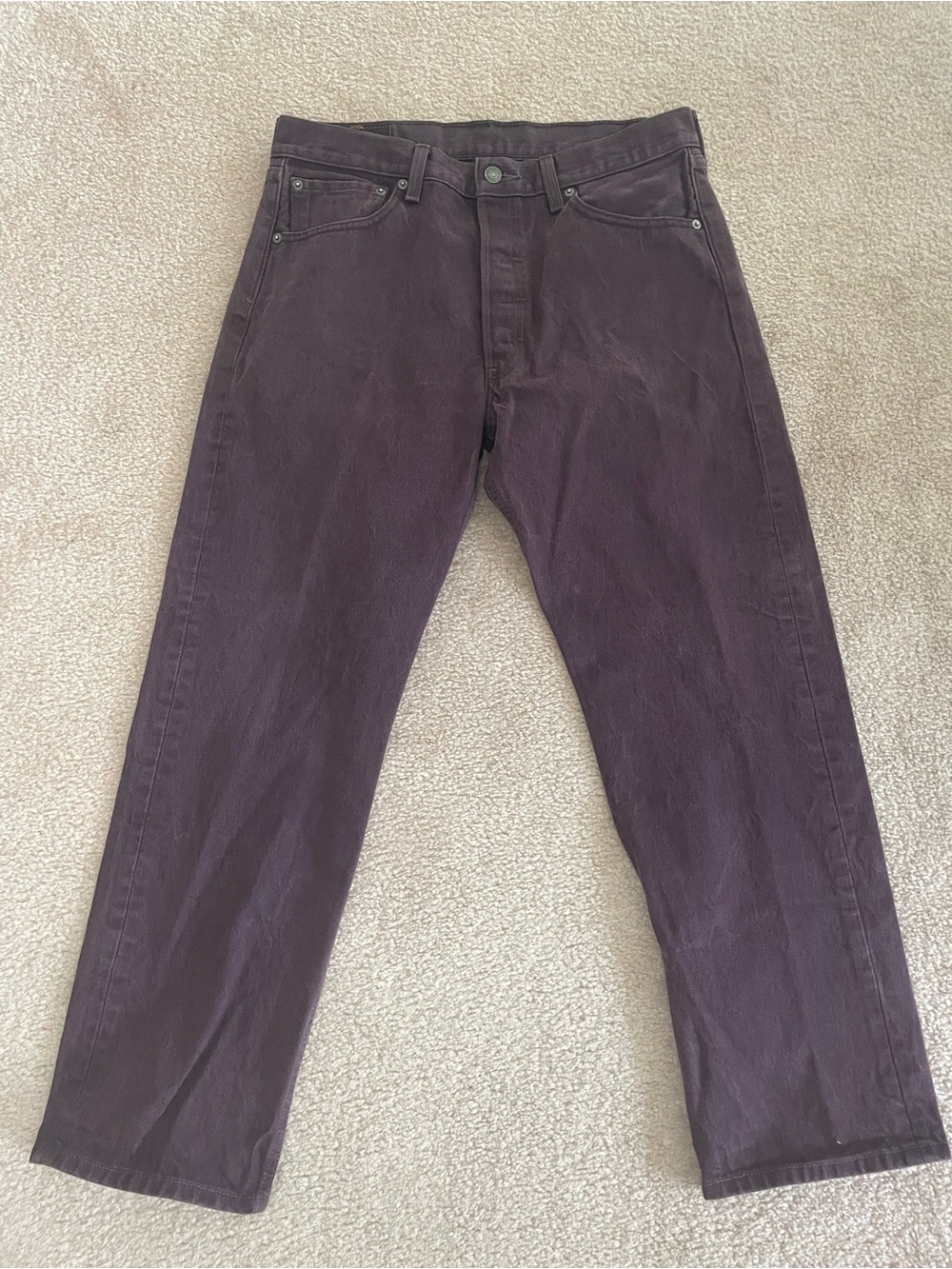 Levi's 501 Jeans W34 L30 Plum Purple Button Fly 100% Cotton Made in Mexico